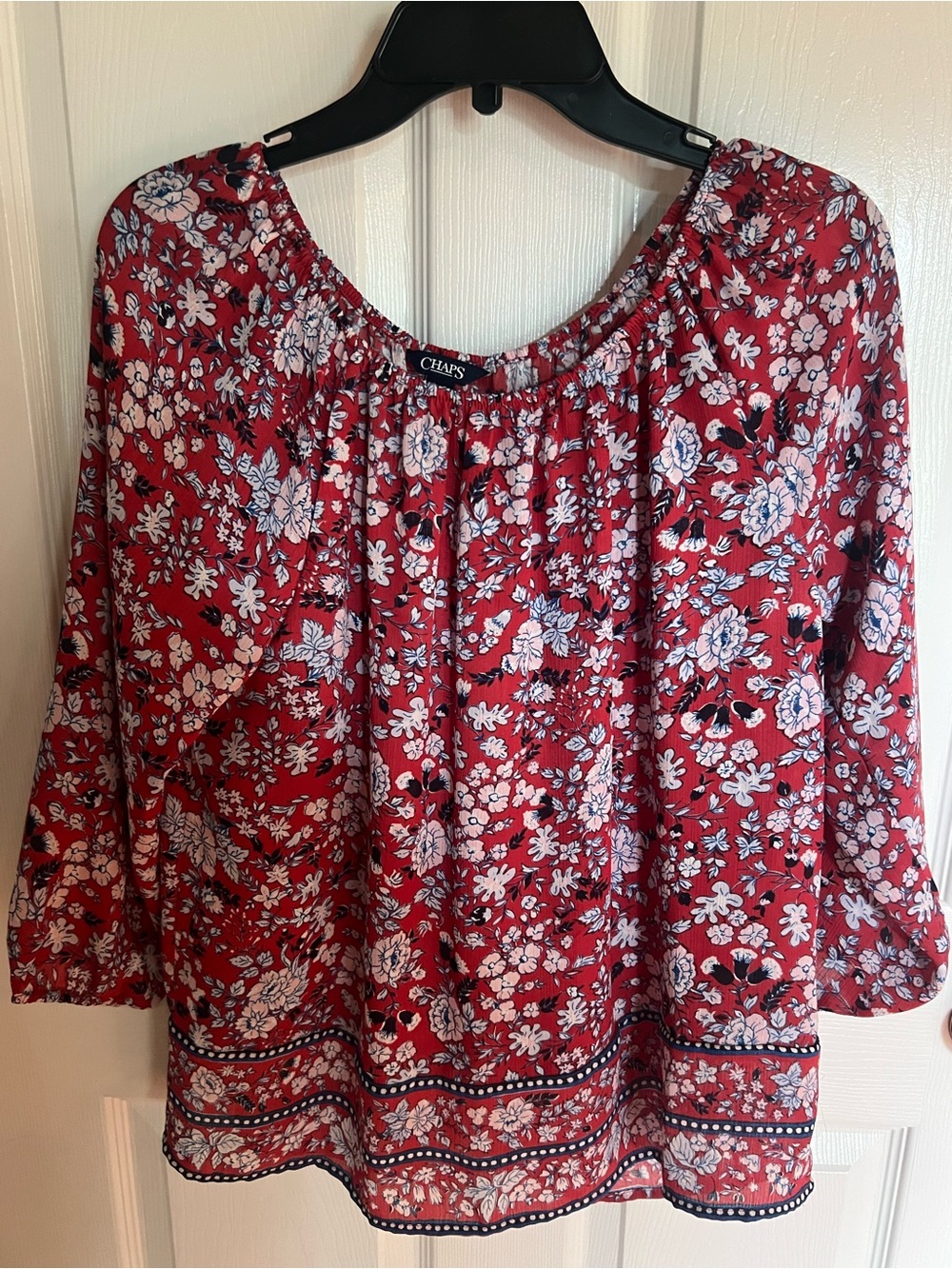 Chaps Red Floral Boho Peasant Top